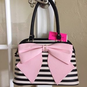 Betsey Johnson Bow Dome Black White Stripe Handbag